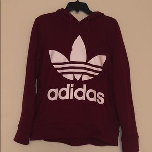 Burgundy Adidas treefoil hoodie size small worn 1x